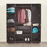 : Home Centre Arvis Brown Engineered Wood 4-Door Wardrobe with Mirror 59 * 16 * 71 inches