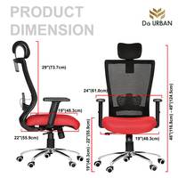 Da Urban® Mascot High Back Revolving Mesh Office Executive Ergonomic Chair with Adjustable Armrest & Headrest and Tilt Lock, Long Day Comfort, (Red)