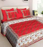 BedZone 100% Cotton Rajasthani Jaipuri Traditional Floral Red King Size Double Bedsheet with 2 Pillow Covers - Red , Kashmir Kali