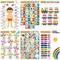 Vantagekart Alphabets, Numbers, Weekdays, Colours, Months, Body Parts Educational Wall Posters/Charts for Preschool Kids, Learning Toy for Toddler- (Paper, 12x18-inch, Multi) - Set of 6 (50% coupon applied)