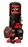 LEW Punching Bag 10 Piece Boxing Set Filled with Heavy Bag Gloves Ceiling Hook Chains Hand Wraps Training Kickboxing Muay Thai MMA Punching Bags