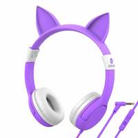 iClever Kids Headphones with Mic for Girls Gifts, Cat Ear Hello Kitty Wired Headphone for Children on Ear,Adjustable 85/94dB Volume Control,Headsets with Microphone for Kindle/Tablet Purple