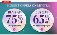 Myntra : Buy Any 1 Product Get 70% Off, Buy Any 2 Product Get 75% off (5pm - 7pm)