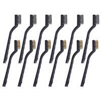 Mini Wire Brushes, Stainless Steel & Brass Brush Set, Curved Handle Scratch Brush for Automotive, Cleaning Welding Slag and Rust (Design No # 5, Pack Of 12 Pcs)