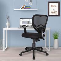 Savya Home® Delta Executive Ergonomic Office Chair|Upholstered Seat and T type armrest Provides Better Comfort|Push Back Tilt Feature|Mid Back (Black, Qty-1)