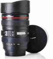 DarkPyro Camera lens shape  Stainless Steel Coffee Mug with 2 Lids And Coaster


