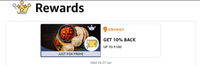 Amazon Rewards on swiggy -  Get 10% back Up to ₹100 (Maybe User specific) (Prime members only)