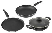Cresta Aluminium 3 Piece Cookware Set with Lid (Gas Stove Compatible), Sparkle Black