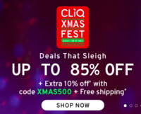 Cliq Xmas Fest (23rd-26th Dec) up to 85% off + Extra 10% off with Code + Free Shipping