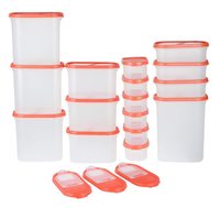 SIMPARTE Plastic Modular Kitchen Container Set (Blushing Red) Stackable, Dishwash Safe, Transparent-16 Pieces