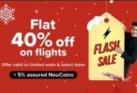 Flat 40% off on Flights in Tata Neu + 5% Assued Neu Coins