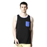 Bewakoof Men's Black-Dazzling Blue Round Neck Contrast Binding Pocket Vest