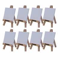 Roger & Moris Rubber Wood Mini A-Frame Easel 6" with Canvas 3.5" X 3.5" - Portable Canvas Holder, Superior Quality for Home Decor, Displaying Pictures, Wedding Display (Set of 8)
