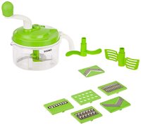 Amazon Brand - Solimo 10-in-1 Manual Food Processor Atta Maker, Vegetable Chopper, Slicer and Grater (Silver)