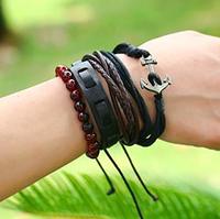 University Trendz Brown, Red Multiple Layers Leather, Rope Chain and Charms Bracelet for Men & Boys(Pack of 4)(Brown & Red) 