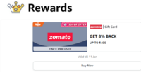  AmazonPay Super Offer 8% on Zomato Gift card - GET 8% BACK Up to ₹400 Valid till 11 Jan 