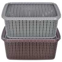 Heart Home Multipurposes Large M 20 Plastic Basket, Organizer For Kitchen, Countertops, Cabinets, Bathroom With Lids- Pack of 2 (Grey & Brown) -46HH078