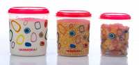 Varmora Glory Container | Organised Kitchen | Stackable | Durable | For Pulses, Rice, Dal, Atta, Flour, Cereals, Snacks, | Set of 3 |Printed Assorted