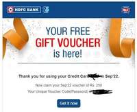 HDFC Bank Sending Gift Vouchers for Using Credit Card 