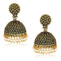 MEENAZ Oxidised Latest Traditional Stylish Oxodised Gold Enamel Meenakari Pearl Moti Jhumkas Jhumka Jhumki Earrings for Women Girls design 