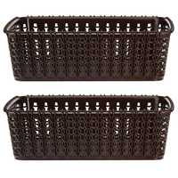 Heart Home Multipurposes Small M 15 Plastic Basket, Organizer for Kitchen, Countertops, Cabinets, Bathrooms Without Lid- Pack of 2 (Brown) -46KHH0112, Standard