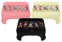 Heart Home Disney Team Mickey Print Square Plastic Bathroom Stool (Set of 3, Pink & Cream & Black) -HS_35_HEARTHS17305