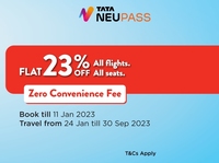 Air Asia Flat 23% Off on All Flights & Seats (also Zero Convenience Fee)