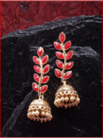 Myntra : Red & Gold-Plated Leaf Shaped Jhumkas Earrings at ₹269