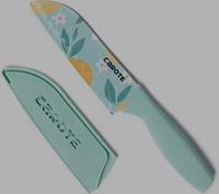 Prime early deal- Carote Knife Kitchen Knife Chef Knife Color Printing Santoku Knife & Non-Slip Handle with Blade Cover, Blue, 5inch - Stainless Steel