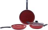 Wonderchef Valencia Non-Stick Cookware 4 Piece Set | Kadhai with Lid, Fry Pan, Dosa Tawa | Induction Friendly design| Red (in Blue and Black also)