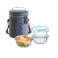 Treo All Fresh 380 ml Round Borosilicate Glass Storage Container Kit (Set of 3, DGWFFGF108ASSR0008)