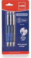 Cello Butterflow S Grip Ball Pen  (Pack of 3, Blue, Black)
