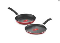 Pigeon Aluminium Nonstick Duo Pack Flat Tawa 250 and Fry Pan 200 Gift Set (Red)