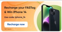 Park+ Get Rs.50 cashback on Fastag Recharge of Rs.100 and chance to win iPhone 14