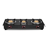 Fabiano FAB-3BRN SMART 3 Burner Glass Gas Stove With Manual Ignition ISI Marked (Black)