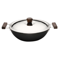 Wonderchef Ebony Wok with Lid (Hard Anodized Coating, 63152545, Black/Brown)