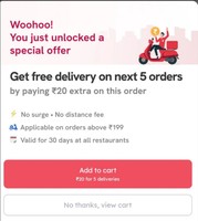 (Loot) Zomato Free Delivery on next 5 orders in just ₹20 (user specific)