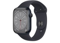 Apple Watch Series 8 GPS + 45mm Midnight Aluminium Case with Midnight Sport Band, Water resistant 50 metres, Dust resistant (IP6X), Fast charge, 3rd-gen optical heart sensor, Emergency SOS, Crash Detection