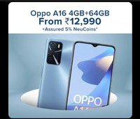 Oppo A16 4GB+64GB  From Rs12990 + Assured 5% NeuCoins