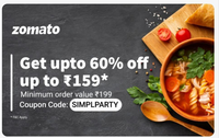 Zomato x Simpl  Offer : Get up to 60% off up to ₹160 on your Simpl transaction 