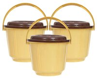 Kuber Industries Small Multiuses Plastic Kitchen & Pantry Storage Container/Bucket with Handle & Lid, 5 LTR.- Pack of 3 (Cream)-47KM01243