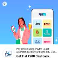 Pay Online via Paytm Wallet for Rs.99 or more for 6 times and Get Flat Rs.200 Cashback and Upto 600 CB points for each Payment