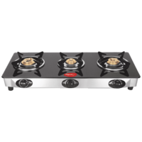 Pigeon Ayush 3 Burner Toughened Glass Gas Stove (Unique Pan Support, 14336, Black)