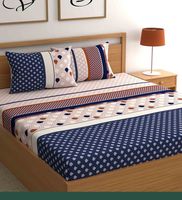 Only 199--Buy Blue Geometric 180 TC Microfiber Double Size Bedsheet With 2 Pillow Covers 
