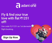 Adani One-Flat INR 1,251 off on first domestic flight booking