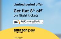 Flat 8% - 9% Off Up to Rs.2000 on Flight Tickets + 2% Extra Cashback on Amazon Pay ICICI Bank CC 