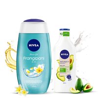 NIVEA Frangipani and Oil Shower Gel, 250ml and NIVEA Naturally Good, Natural Avocado Body Lotion, 200 ml