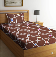 Klotthe Brown Cotton 300 TC Single Bedsheet Set 