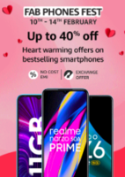 Fab Phone Fest (10th-14th Feb) Upto 40% off + 10% Instant Discount with SBI Card & EMI Transactions 