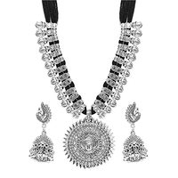YouBella Jewellery Antique German Silver Oxidised Plated Tribal Cotton Thread Jewellery Necklace Earring Set for Women & Girls